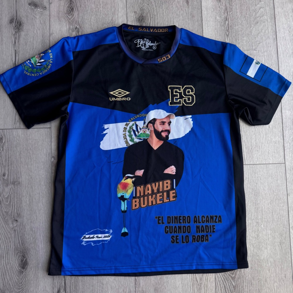 El Salvador Nayib Bukele 503 Soccer Jersey Mens XL Blue Black Short Sleeve Shirt